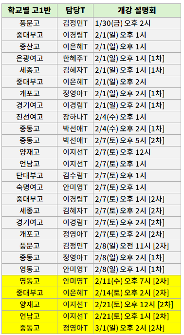 대치동 고교설명회 일정 함영원영어